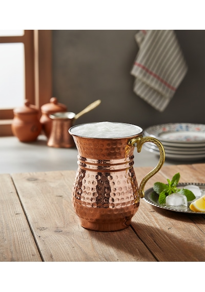 Ludıa Geleneksel El İşlemesi 300ml Bakır Kulplu Maşrapa Ayran Bardağı 7,5cmx10cm Bakır