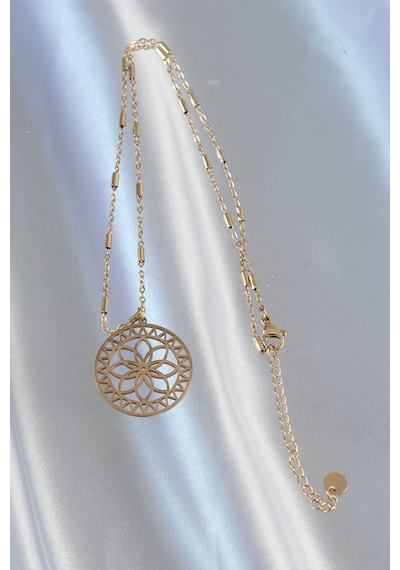 316l Çelik Zincir Gold Renk Lotus Model Kolye 5886 Renkli