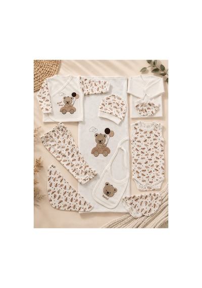 Petino Erkek Bebek Hastane Çıkışı 10 Lu Set Arabalı Ayıcık Nakışlı Kahverengi