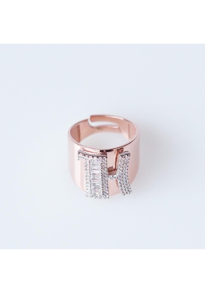H Harfi Baget Taşlı Rose Gold Kaplama Gümüş Yüzük
