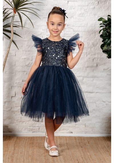 Mnk Baby & Kids Tüllü Kız Çocuk Kpl Elbise Mnk0526 Lacivert