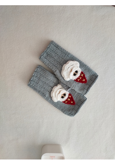Newdaycraft El Örgüsü Motifli Parmaksız Eldiven / Bileklik - Gri Noel