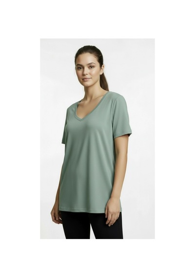 Lyvean V Yaka Oversıze Kısa Kollu Tshirt Yosun Yeşili