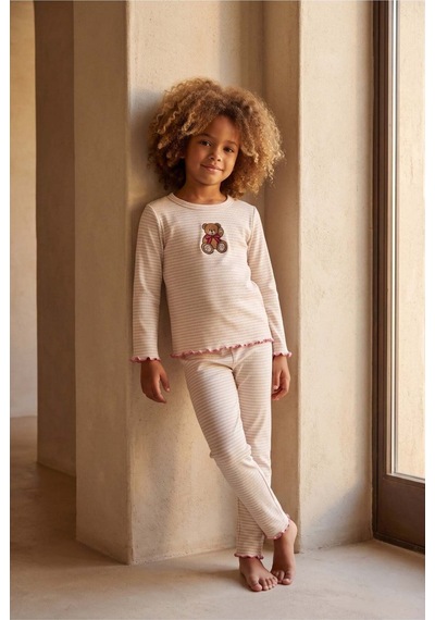 Katia&bony Kız Çocuk Teddy Desenli Pijama Takımı Ekru Ekru