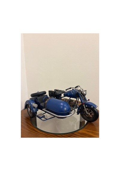 Nostaljik Mat Mavi Sepetli Motorsiklet Maketi