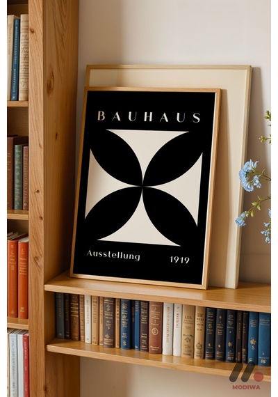 Bauhaus 1919 Siyah Afiş, Ahşap Çerçeveli Duvar Tablosu - Modern Ev Dekorasyonu