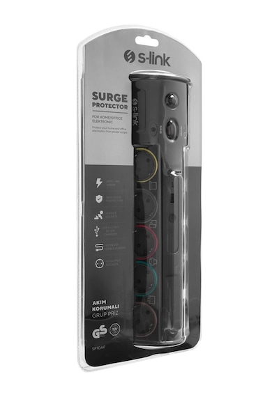 S-link Swapp SP10AF 1.5 MM USB Type-C 2.1A/5V 16A 250V 3680W 10'lu Kablolu Akım Korumalı Priz 3 M