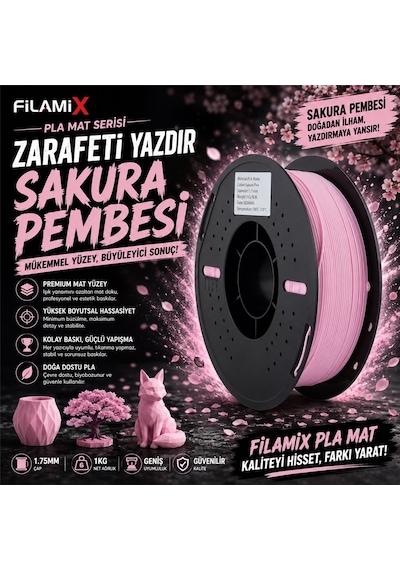 Filamix Pla Mat Sakura Pembesi Filament 1.75mm 1kg Mat Yüzey