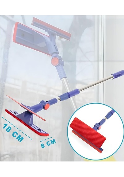 Mini Teleskopik Cam Silme Aparatı - Açı Ayarlı Oynar Başlıklı, Çekpaslı Mikrofiber Cam Silici, Temizleme Yüzeyli Uzayan Saplı Ev, Balkon Ve Araç Camı Temizleme Seti Çok Renkli