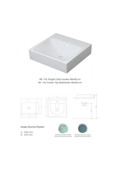 Karen Banyo Lavabo Beyaz 48 x 48 CM