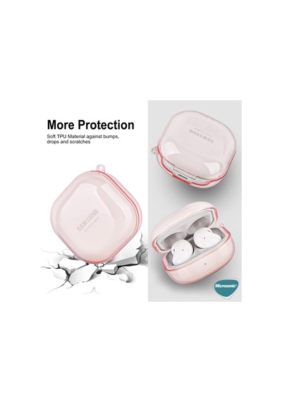 Microsonic Samsung Uyumlu Galaxy Buds Live Kılıf Askı Aparatlı Tranparan Silikon Pembe