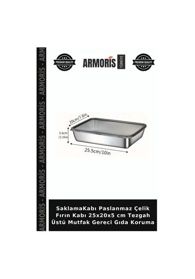 Saklamakabı Paslanmaz Çelik Fırın Kabı 25x20x5 Cm Tezgah Üstü Mutfak Gereci Gıda Koruma
