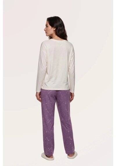 Angbutik Pjs 30170 Kadın Uzun Kol Pijama Takımı Krem