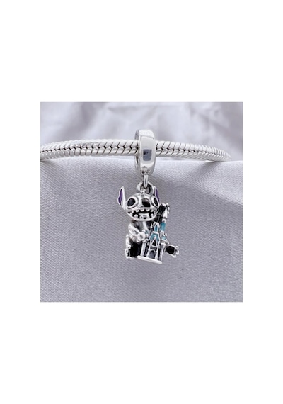 Stitch Ve Kalesi Sallantılı 925 Ayar Gümüş Charm