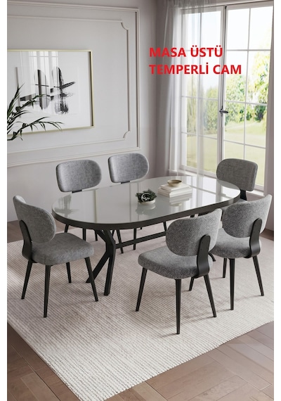 Atlas Camlı Mutfak Masası Takımı 90 160 6 Sandalyeli Gri Siyah Camlı Gri Siyah Camlı Atlas Camlı Mutfak Masası Takımı 90 160 6 Sandalyeli Gri Siyah Camlı Gri Siyah Camlı