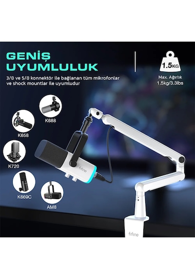Fifine Bm88 Mikrofon Standı Sehpası Ayaklığı Beyaz