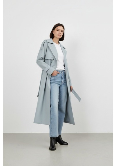 Durivya Düğme Detaylı Oversize Trençkot Bebe Mavisi
