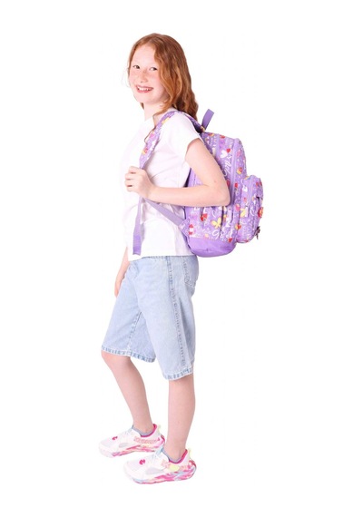 Kaukko Kids Dört Bölmeli Kız Çocuk Silikon Aksesuarlı Mor İlkokul Çantası Mor