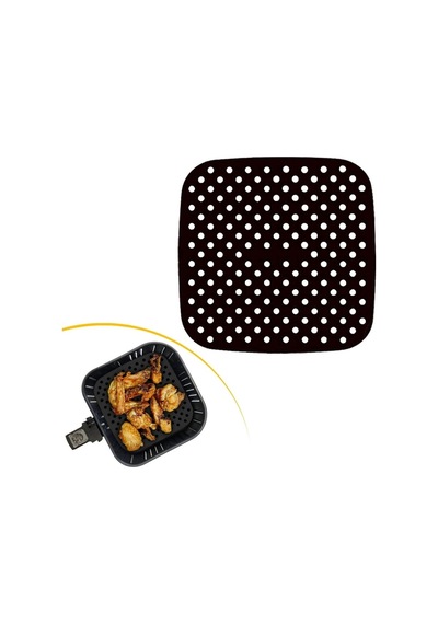 Sylar Siyah Isıya Dayanıklı Yıkanılabilir Silikon Fırın Ve Airfryer Kare Model Pişirme Matı 21,5 Cm