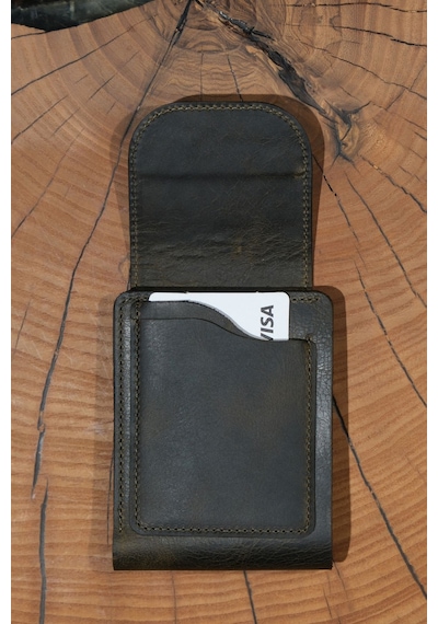 Lenax Leather Mono Hakiki Deri Erkek Cüzdan Gerçek Deri Kartlık Ve Bozuk Para Bölmeli Haki