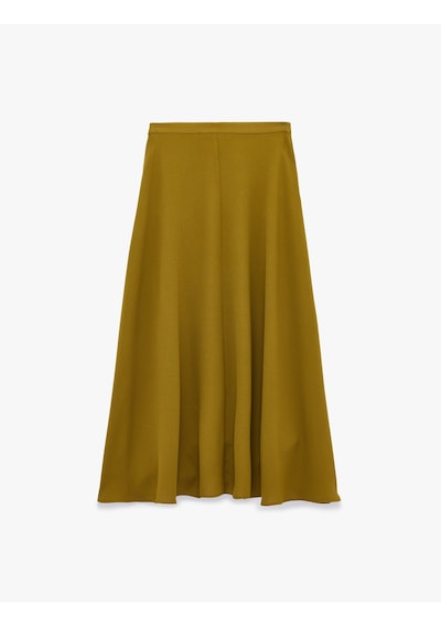 Koton Normal Bel Krep Kumaş Kloş Midi Etek Haki 6sak70197uw
