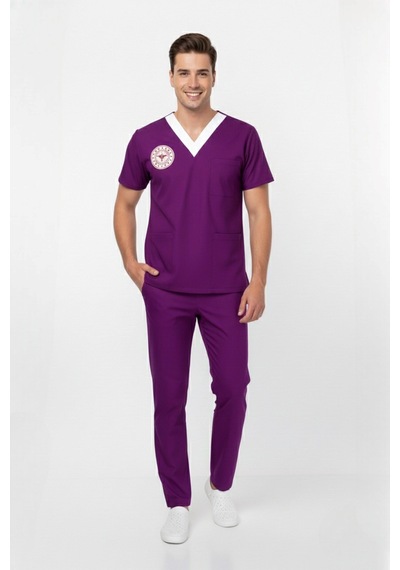 Unisex Byzantium Mor Sorumlu Ebe Scrubs Üniforma Takım Sağlık Bakanlığı Yeni Yönetmeliğe Uygun Mor