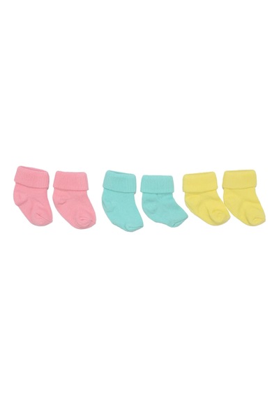 Bebegen Unisex Pembe Turkuaz Sarı Kıvrık 3'lü Çorap 0-6 Ay Çok Renkli