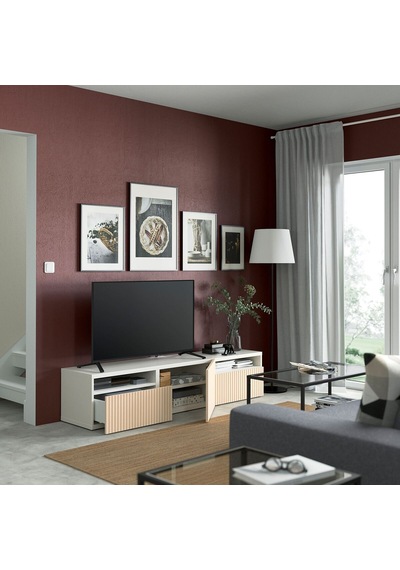Tv Sehpası, Beyaz-huş Kaplama, 180x42x39 Cm, Bjorkovıken, Fren Raylı Beyaz Tv Sehpası, Beyaz-huş Kaplama, 180x42x39 Cm, Bjorkovıken, Fren Raylı Beyaz