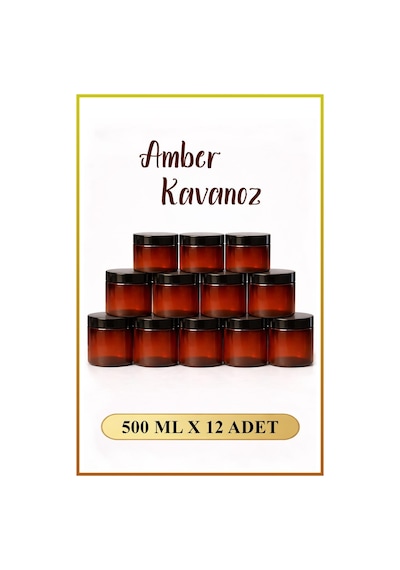 12 Adet - Amber Kavanoz 500 Ml, Çok Amaçlı Saklama Kabı Mutfak & Banyo