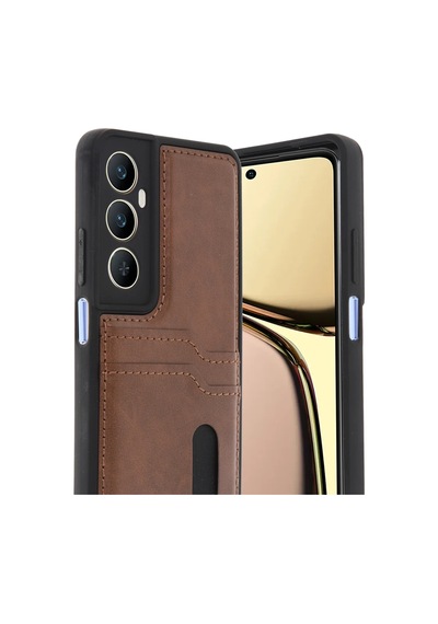 Uryport Realme C65 Sara Kartvizitli Deri Kılıf - Taba