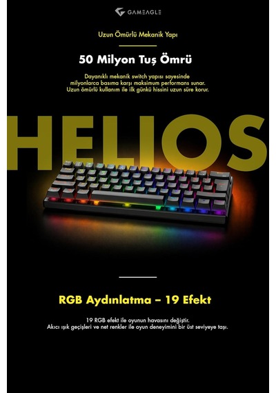 60% Kablolu Rgb Mekanik Oyuncu Klavyesi, 62 Tuşlu Türkçe Q Siyah