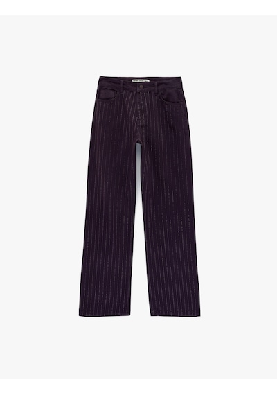 Koton Cepli Taş Detaylı Straight Fit Jean Pantolon - Straight Fit Jean Mor 6wal40063mw Mor