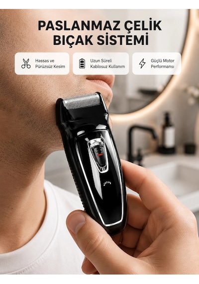 Uzun Pil Ömürlü Şarjlı Tıraş Makinesi Hızlı Şarj, Ergonomik Tasarım, Çok Yönlü Kullanım 1.5 Saat