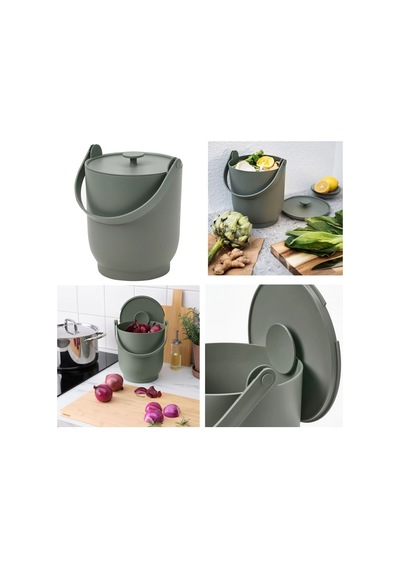 Çöp Kovası Katlanır Kulplu, Kapağı Kenara Sabitlenebilir, Polipropilen Plastik, Mint Yeşili, 4 Lt