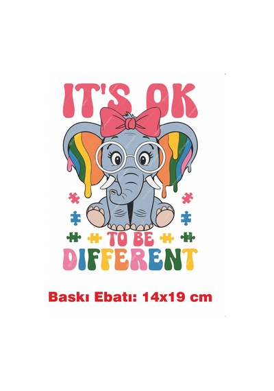 It's Ok Fil Hayvan Temalı Ütü İle Yapışan Tekstil Kumaş Tişört Dtf Baskı 3430