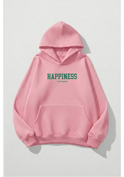Uyguntarz Unisex Yumuşak Dokulu For You, My Muse Baskılı Tasarım Oversize 3 İplik Hoodie Sweatshirt Pembe