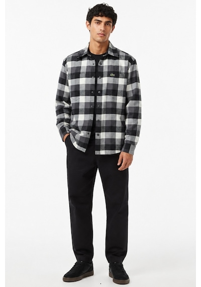 Lacoste Men's Loose Fit Button-down Linen Shirt Rahat Kesim Pamuklu Kareli Erkek Gömlek Gri