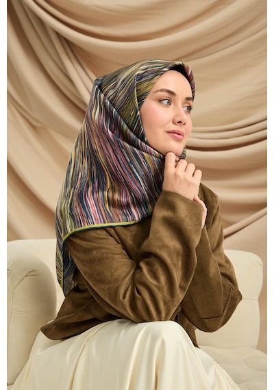 Silk Home Twill İpek Eşarp 11484-32 Petrol Yeşili, Yağ Yeşili, Sarı, Pembe, Yavruağzı