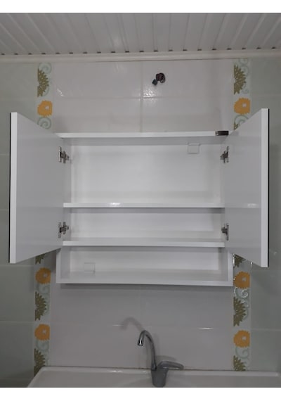 Çift Kapaklı Aynalı Lavabo Üstü Banyo-Wc Dolabı (Günlük Kargo) Beyaz