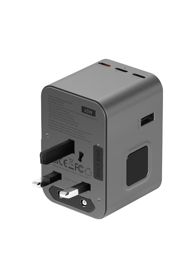 Energea Travelworld Universal Gan45 1 Adet 45w Type C 2 Adet 15w Type C Ve 2 Adet 12w Usb Çıkışlı Pd Hızlı Şarj Aleti - Siyah