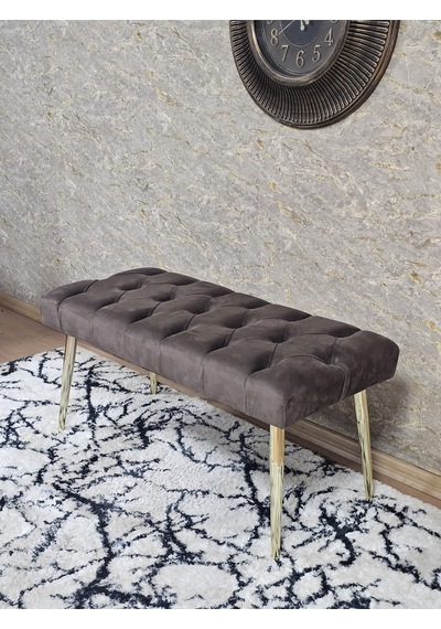 Zafir Gold Kaplama Sivriltme Ayaklı 90 Cm Puf Bench - Puf - Bench - Kasalı Oturak - Oturak - Yatak Ucu Puf Kahverengi