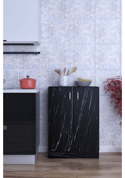 Çok Amaçlı Mdf Dolap Raflı Kapaklı Mutfak Balkon Banyo Siyah