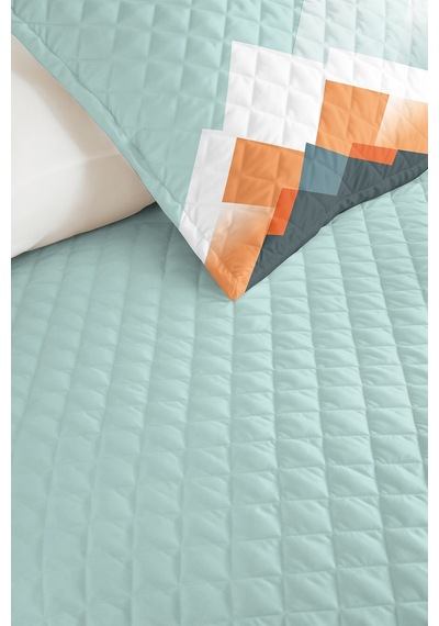 Geometrik Dağ Mint Genç Odası Tek Kişilik Pike Takımı-modern Turuncu 160x220cm Kapitone Yatak Örtüsü Kabuğu Kakao Serinliği