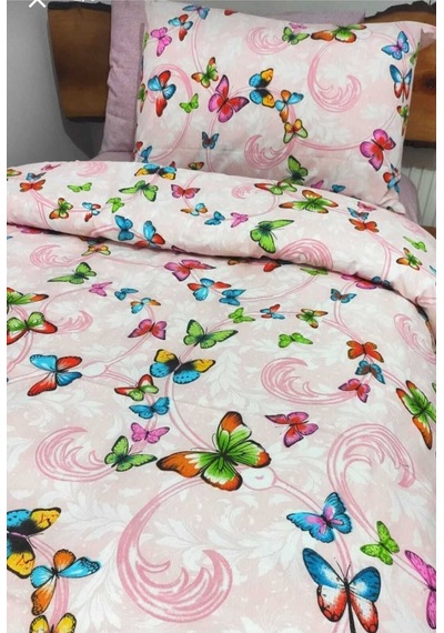 Lionas Tek Kişilik Nevresim Takımı Lastikli Çarşaf 2 Yastık 4 Parça Pembe Kelebek