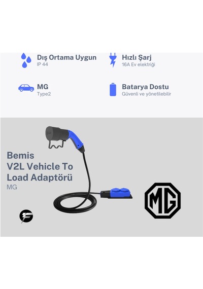 Bemis V2l Vehicle To Load Elektrikli Araç Uyumlu 2 Li Priz Uzatma Adaptörü 3 Metre Mg 16a - 3,5kw