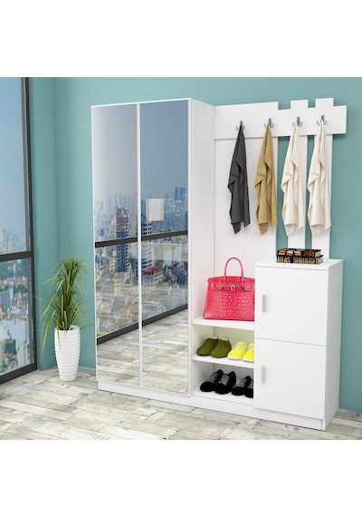 Robinhome Robin Home Aynalı Raflı Vestiyer Portmanto Ayakkabılık Beyaz No 8