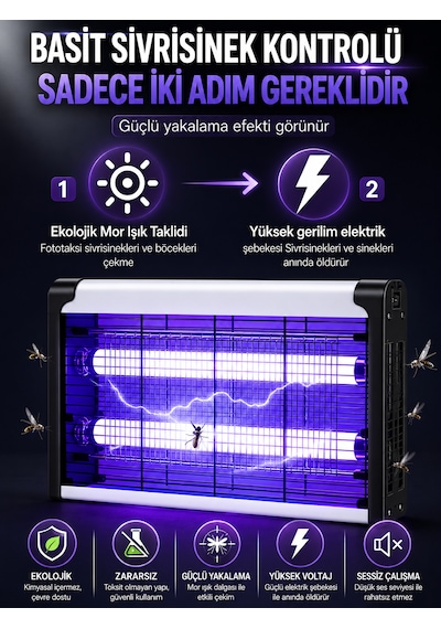 20w Çift Uva Işıklı Elektrikli Sivrisinek Kovucu Sinek Öldürücü Haşere Tuzak Cihazı 001