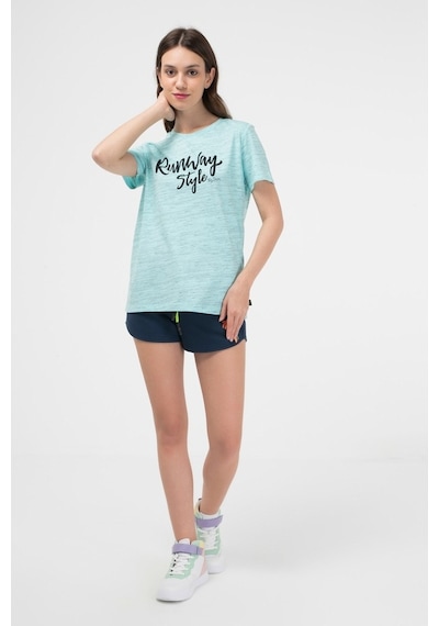 Brz Collection Mavi Renk Siyah Kırçıllı Kadın Kısa Kollu T-Shirt Mavi