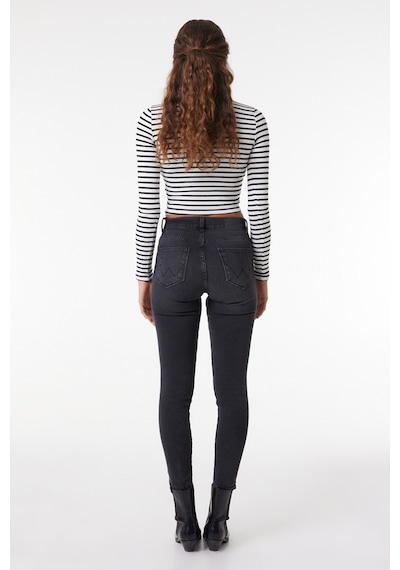 Wrangler High Rise Skinny Fit Dar Kesim Yüksek Bel Çok Dar Paça Siyah Kadın Esnek Jean Denim Kot Pantolon W27H01630B Siyah