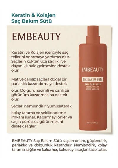 Embeuty Besleyici Keratin Kolajen Saç Bakım Sütü 200 Ml